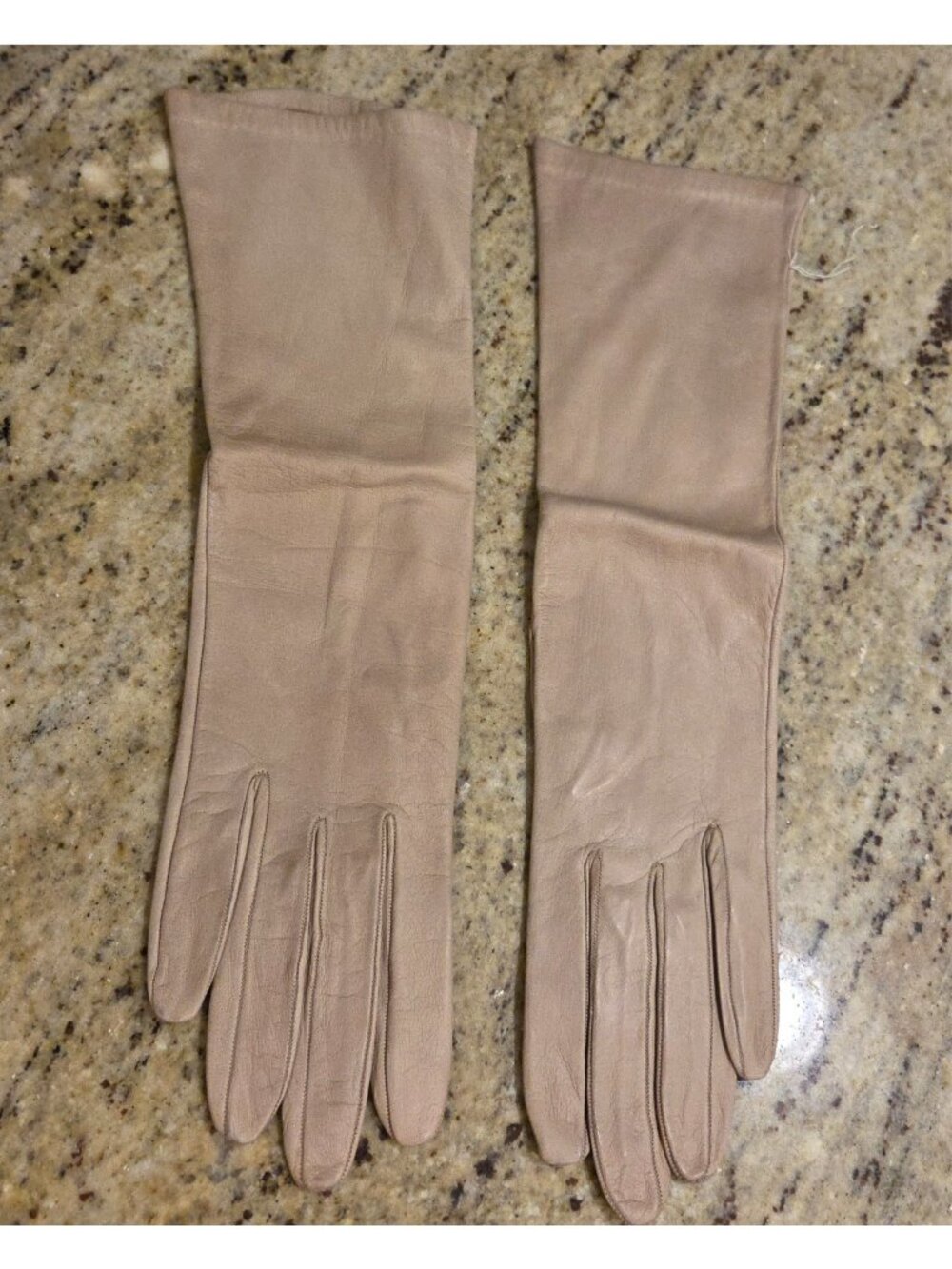 New? Vintage Womens Size S 6.5 Beige Leather Lined Gloves 13" Long Formal